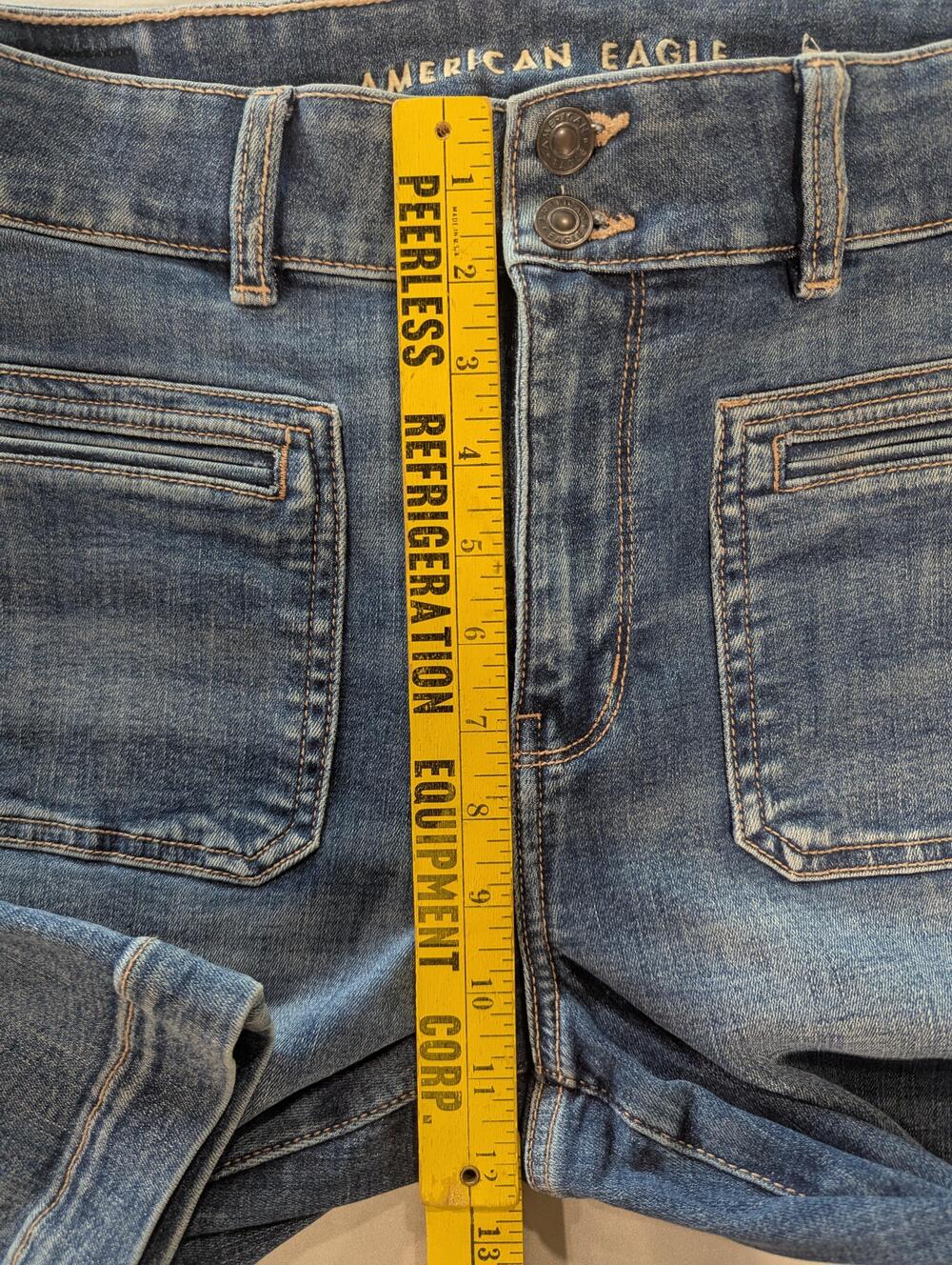 American Eagle Outfitters Jeans Womens 10 Long Blue Med Wash Super Hi-Rise Flare - Picture 8 of 11